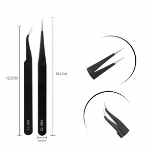 Precision anti-static tweezers set, straight and curved tips for craft and DIY detail work.