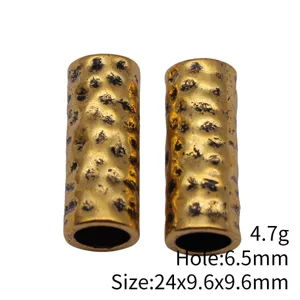 Hammered long tube dreadlock beads metal hair braiding beads 24x9.6mm golden DIY craft