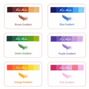 Details of gradient color sponge ink pads showing six vibrant color variants for craft painting.