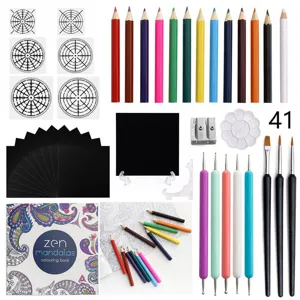 Mandala dotting tools set art craft drawing kit with colored pencils stencils brushes