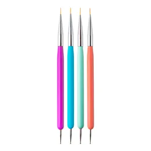 Juego de herramientas de punteado de uñas de doble extremo y pinceles de línea con mangos coloridos.