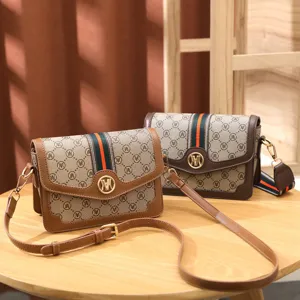 Retro monogram print women shoulder crossbody bag chic casual small square bag daily wear