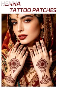 Waterproof long-lasting henna tattoo patches with intricate Indian Mehndi mandala hand designs.