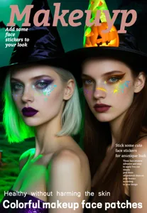 Halloween holographic face stickers temporary face tattoos for festival makeup party decor.