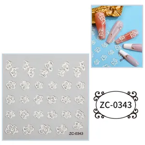 5D soft relief nail stickers cute white floral designs DIY manicure art accessories sheet