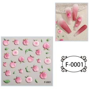 5D embossed peach nail stickers cute pink fruit nail art decals waterproof adhesive strips