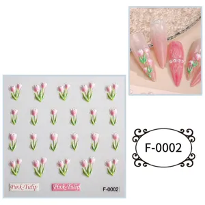 5D embossed pink tulip nail stickers, exquisite floral art decals for DIY manicure design.