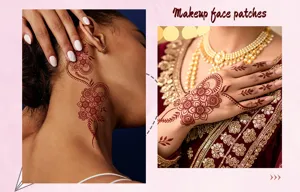 Henna temporary tattoo stickers feature intricate floral mandala designs for body art decoration.