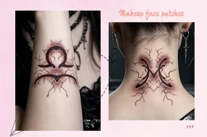 Gothic zodiac temporary tattoo sticker waterproof dark style body art detail view.