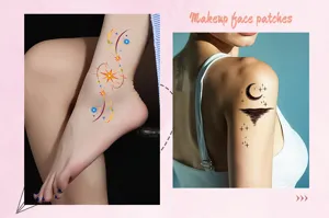 Detailed view of colorful temporary face tattoo stickers, waterproof and long-lasting.
