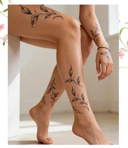 Waterproof temporary tattoo sticker with sketch leaf design, perfect for arm and leg wear.