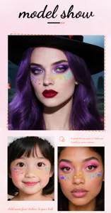 Halloween temporary tattoo face stickers, holographic shiny spiderweb designs for party makeup.