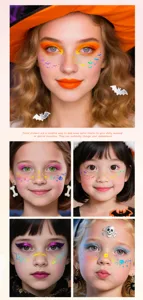 Halloween holographic face stickers temporary glitter facial tattoos for party makeup.