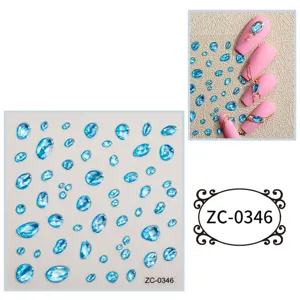 Blue 5D relief nail art stickers iridescent gem crystal diy manicure accessories set