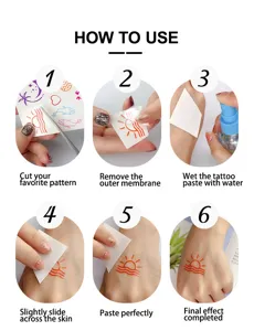 Step by step instruction guide showing how to apply temporary tattoo stickers easily.