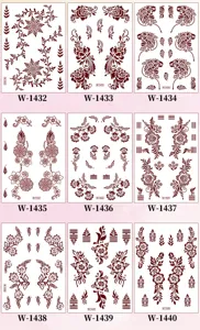 Waterproof henna temporary tattoo sticker, Indian mehndi floral vine body art design sheet.
