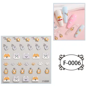 5D embossed cute cartoon dog cat paw nail stickers waterproof self-adhesive nail art decals