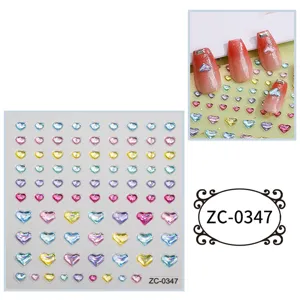 DIY heart nail rhinestone stickers colorful 5D relief crystal gems for nail art decoration SKU