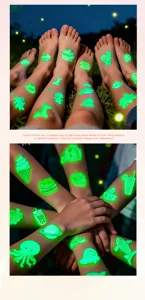 Tatouages temporaires lumineux pour enfants, autocollants de dessin animé imperméables.
