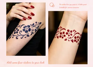 Modello di tatuaggio all'henné PVC cavo dipinto a mano adesivo floreale di succo di erbe