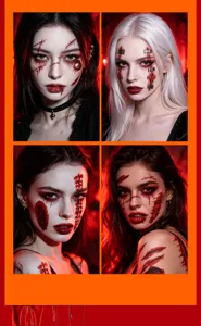 Adesivi per tatuaggi con cicatrici temporanee di Halloween, ferite sanguinanti realistiche.