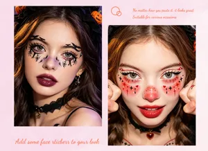 Autocollants de tatouage de visage d'Halloween imperméables temporaires mignons maquillage détails