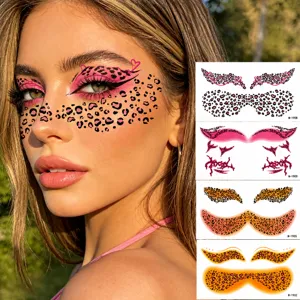 Water Transfer Leopard Print Face Temporary Tattoo Waterproof European American Party Halloween Makeup Sticker