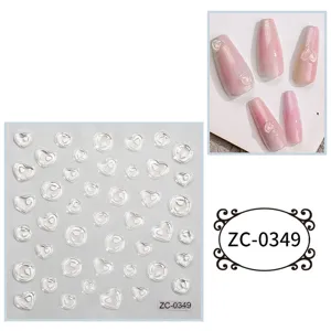 5D clear relief heart nail art stickers transparent DIY manicure decals cute accessories