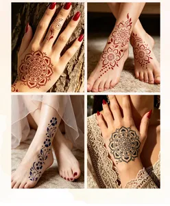 Stencil per tatuaggi all'henné in PVC per mani e piedi, adesivi artistici per corpo.