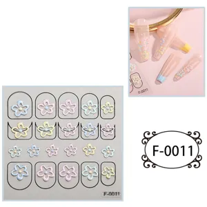 Cute 5D embossed floral nail art stickers, colorful adhesive nail decals for DIY manicures.