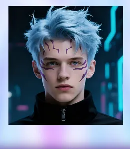 Cosplay face tattoo sticker temporary anime style purple markings body art waterproof transfer.