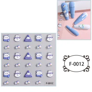 5D embossed cute cartoon nail art stickers, polar bear and star nail decals for DIY manicures.