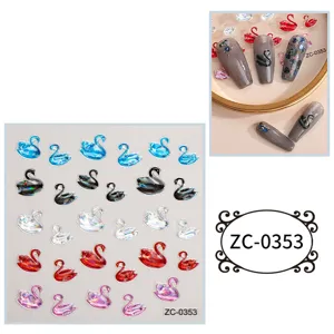 5D soft rubber stereo relief swan nail stickers DIY art decals cute cartoon style for girls