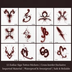 Dark Gothic Temporary Tattoo Stickers Waterproof Gradient Smudge Constellation Symbols Body Art Decals For Party Women Men