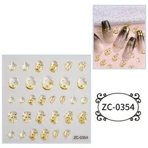 5D embossed nail art stickers clear gel gold stars shiny manicure decals DIY nail decoration