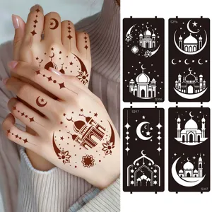 Eid Mubarak Henna Tatoo Stencils DIY Keno Somatos Spray Vafi Templates Set New