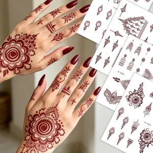 Water Transfer Henna Tattoo Stickers Waterproof Temporary Mandala Lace Body Art Hand Leg Festive Party Decals