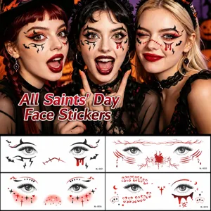 Autocollants de Tatouage de Visage d'Halloween Imperméables Temporaires Mignons Dessins Animés Yeux Maquillage Autocollants pour Fête d'Enfants Art Corporel