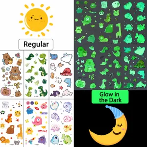 Autocollants de Tatouage Temporaire Animaux de Dessin Animé Lumineux Imperméables Enfants Autocollants d'Art Corporel Brillant dans le Noir