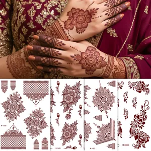 Waterproof Red Brown Lace Temporary Henna Tattoo Stickers for Hands and Feet Decor