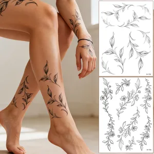 Waterproof temporary tattoo stickers for women men floral leaf botanical arm leg body art