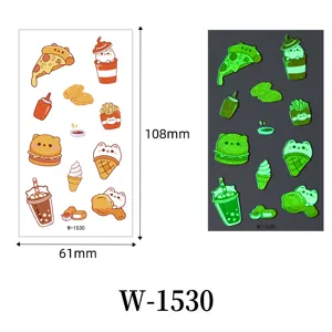 Glow in the dark cartoon cat food temporary tattoo stickers waterproof kids fun body art
