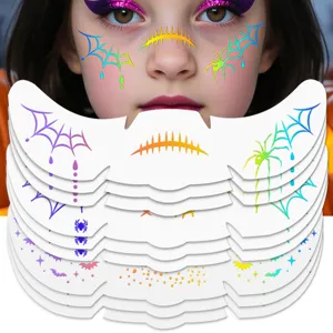 Halloween face temporary tattoo stickers holographic spider web design party makeup accessories
