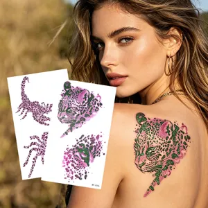 Adhesivo de tatuaje temporal con purpurina impermeable leopardo escorpión fiesta