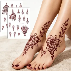 Waterproof Indian Henna Tattoo Stickers Mandala Floral Temporary Body Art for Foot