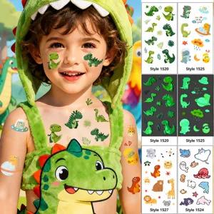 Tatouage temporaire étanche lumineux pour enfants mignon dessin animé dinosaure animal