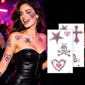 Hoja de tatuajes temporales con purpurina y estampado de leopardo para festivales.