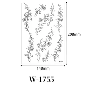 Botanical floral temporary tattoo sticker sheet waterproof black line art decors.