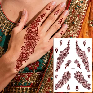 Waterproof henna temporary tattoo sticker Indian floral body art design for women and girls