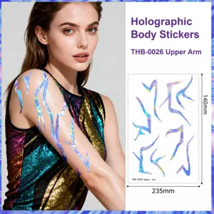 Holographic temporary tattoo sticker for upper arm, waterproof body art flash transfer design.